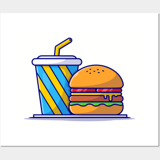 Burger And Soda Cartoon Vector Icon Illustration Posters and Art